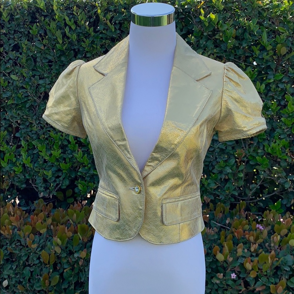 VTG Phillip Lim x Phosphorus Gold Metallic leather puff sleeve crop jacket
